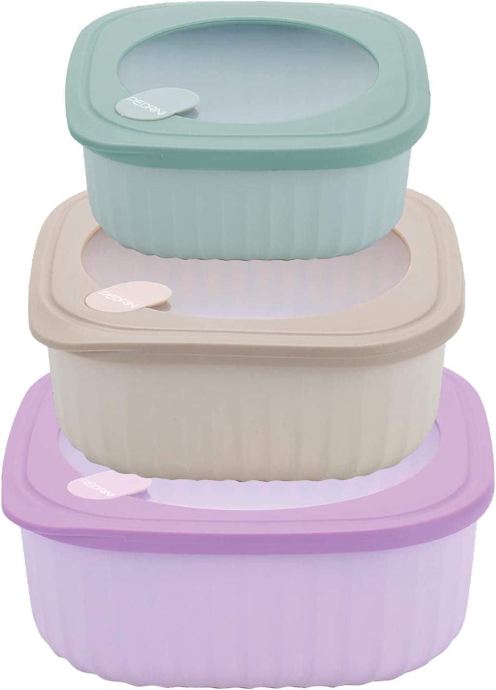 Pedrini Set 3 Contenitori Ermetici Multiuso con Coperchio | Lunchbox Quadrati per Frigo, Freezer e Microonde | Valvola di Sfogo Vapore | BPA Free | 450ml, 850ml, 1,4Lt