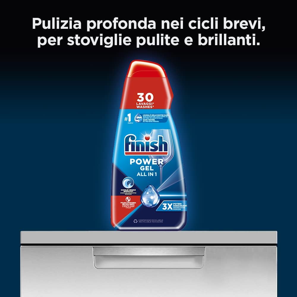 Finish Power Gel Fresh Detersivo Liquido Lavastoviglie All in 1 600ml – Azione Sgrassante Residui 24H
