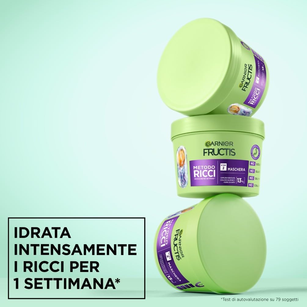 Garnier Fructis Metodo Ricci Maschera N°2 – Trattamento 2-in-1 Idratante 370ml – Con Acido Ialuronico e Burro di Karité per Ricci Definiti 4 Giorni