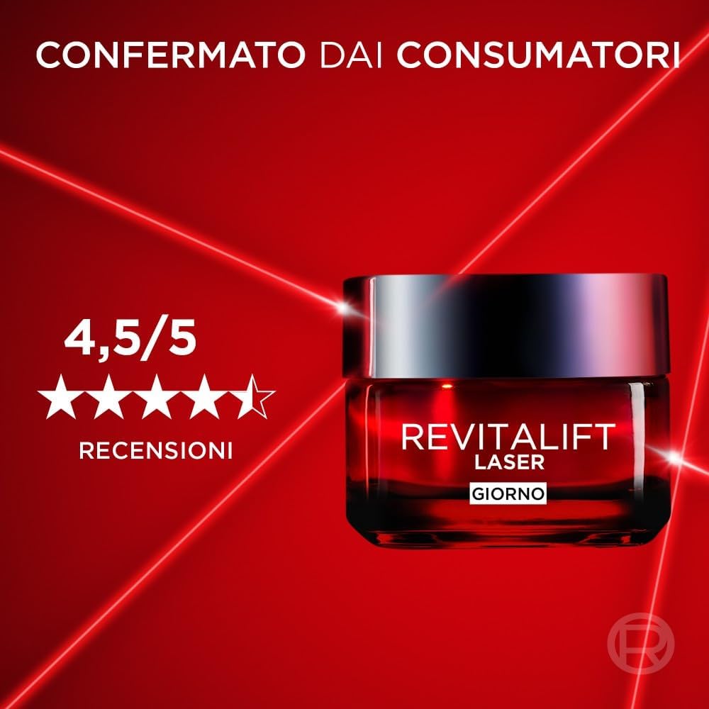 L'Oréal Paris Revitalift Laser Crema Giorno Tripla Azione 50 ml | Antirughe, Rassodante e Illuminante – Pro-Retinolo, Acido Ialuronico, Vitamina Cg e Argireline