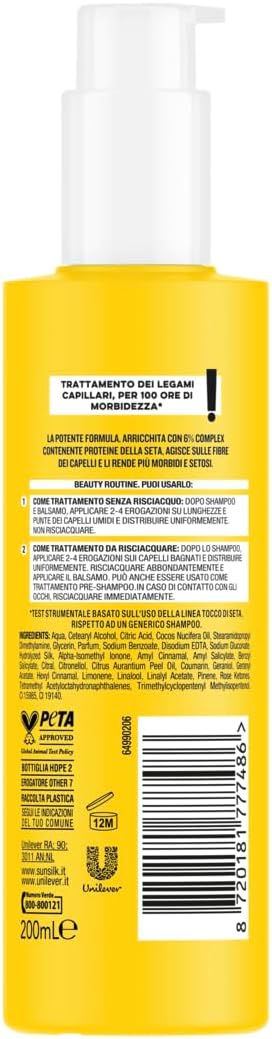 Sunsilk Trattamento in Siero Tocco di Seta 6% Complex Proteine della Seta – Riparazione Legami Capillari e Morbidezza Anti-Crespo 200 ml