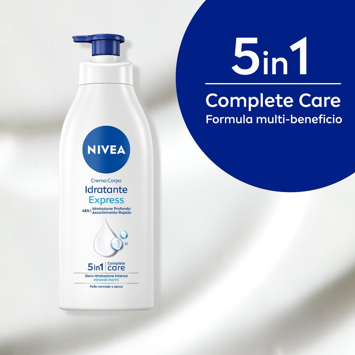 NIVEA Crema Corpo Idratante Express 500ml – 5in1 Complete Care, 48h Idratazione, Assorbimento Rapido