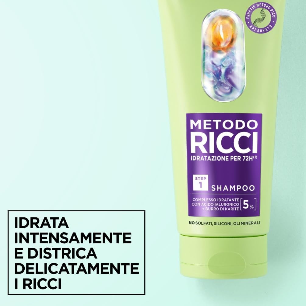 FRUCTIS Metodo Ricci Shampoo Idratante 225ml – Formula Senza Solfati e Siliconi – Soluzione Anti-Crespo Curly Girl Approved fino a 4 Giorni