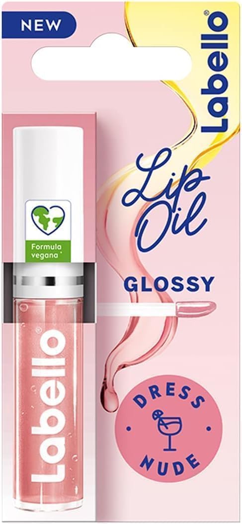 Labello Lip Oil Dress Nude 5,5 ml, olio labbra con effetto glossy diamante e 100% oli naturali, per labbra morbide, idratate e dall'aspetto volumizzato, senza oli minerali.