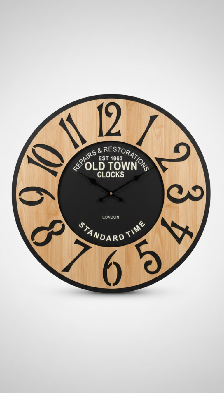 Star Orologio da Parete Gigante Ø 58 cm | Design "Old Town Clocks London" | Legno e Metallo Effetto Rustico Chic | Orologio XL per Grandi Pareti