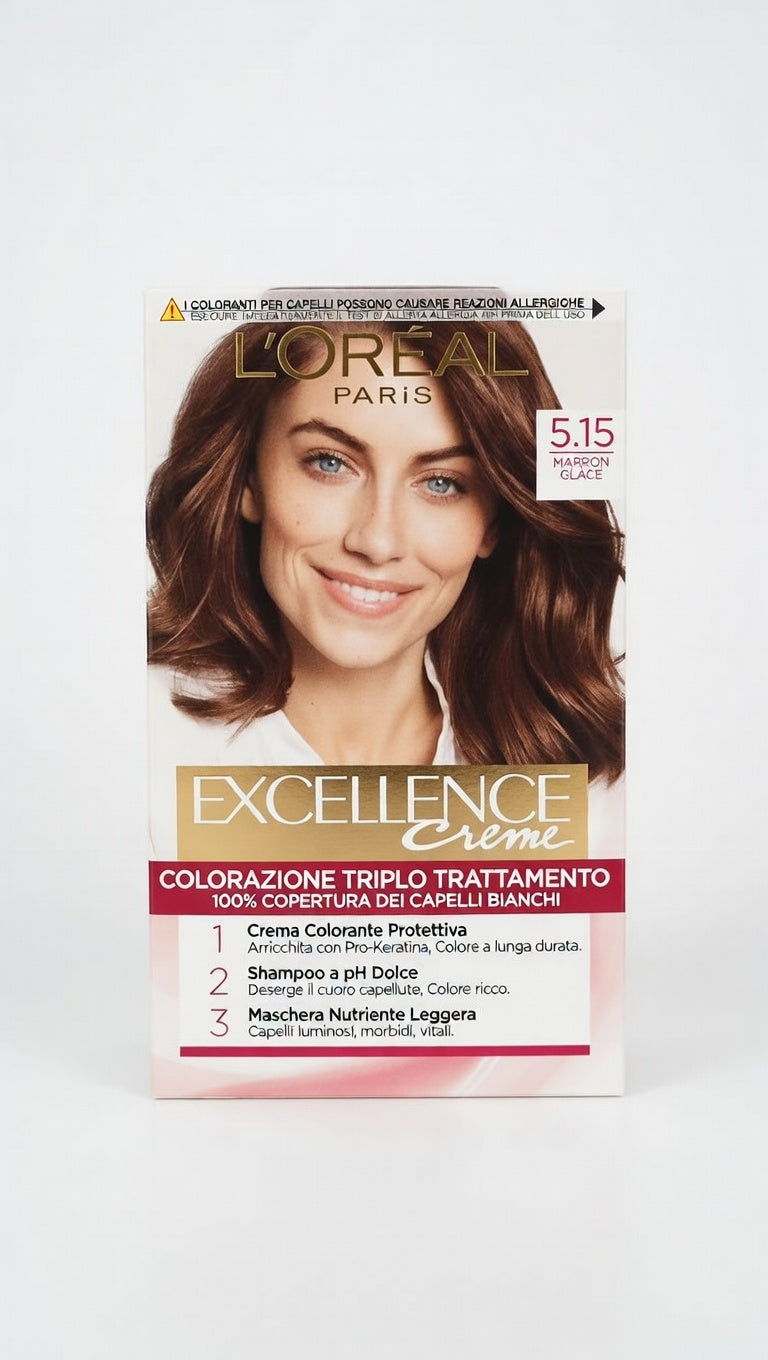 L'Oréal Paris Excellence Crème – Colorazione Permanente Triplo Trattamento con Acido Ialuronico – 100% Copertura Capelli Bianchi
