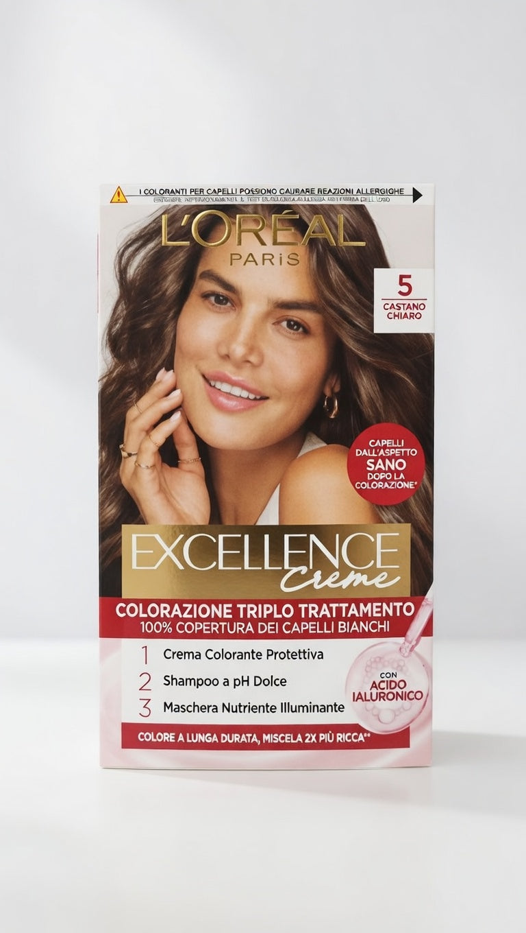 L'Oréal Paris Excellence Crème – Colorazione Permanente Triplo Trattamento con Acido Ialuronico – 100% Copertura Capelli Bianchi