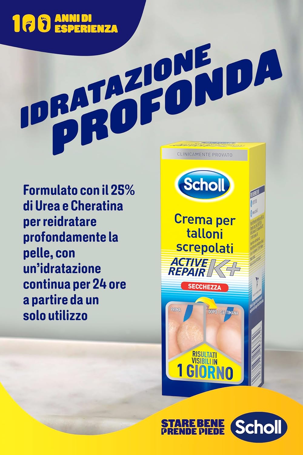 Scholl Active Repair K+ Crema Talloni Screpolati Idratante 60ml Urea e Bisabololo – Soluzione Podologica per Riparazione Cutanea Rapida in 3 Giorni