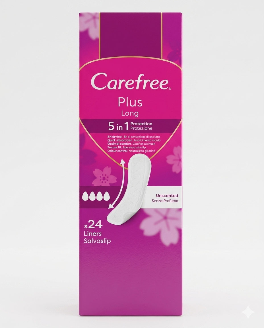 Carefree Plus Maxi Long Salvaslip 24 Pezzi | Protezione Massima Ultra Assorbente | Controllo Odori fino a 12 Ore | Design Extra Lungo e Largo | 0% Coloranti