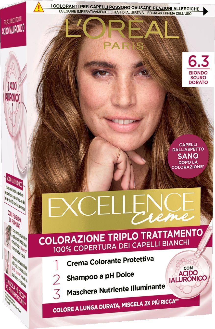 L'Oréal Paris Excellence Crème – Colorazione Permanente Triplo Trattamento con Acido Ialuronico – 100% Copertura Capelli Bianchi
