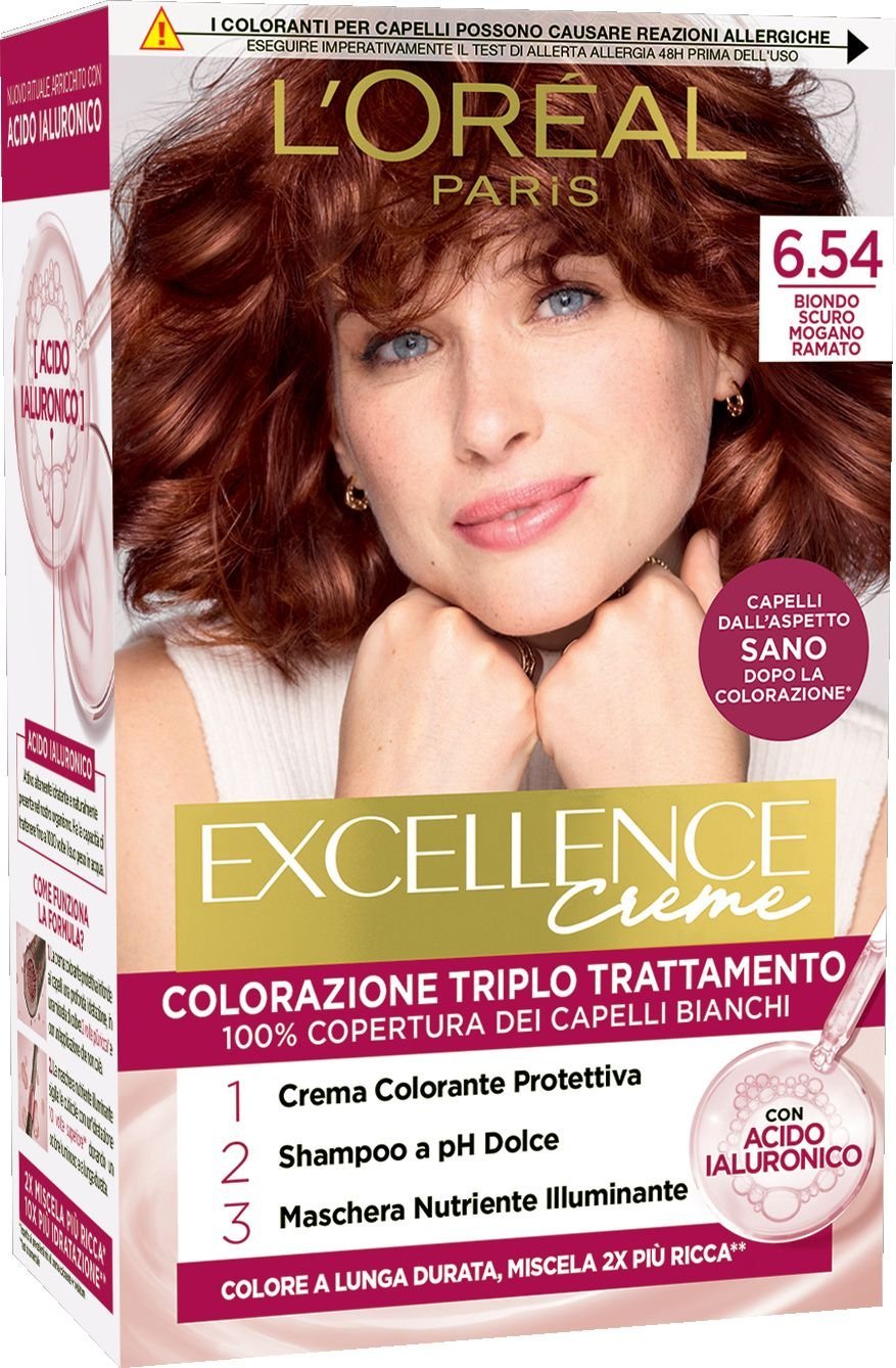 L'Oréal Paris Excellence Crème – Colorazione Permanente Triplo Trattamento con Acido Ialuronico – 100% Copertura Capelli Bianchi
