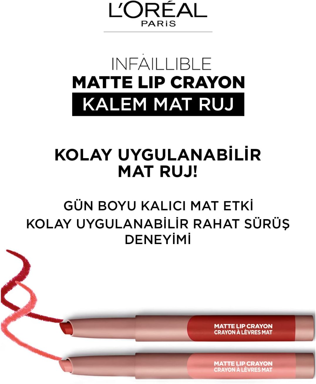 L'Oréal Paris Matte Crayon Rossetto Matitone – Finish Ultra Opaco e Comfort Estremo – Formula Waterproof No-Transfer con Olio di Jojoba e Vitamine per Labbra Definite 24H