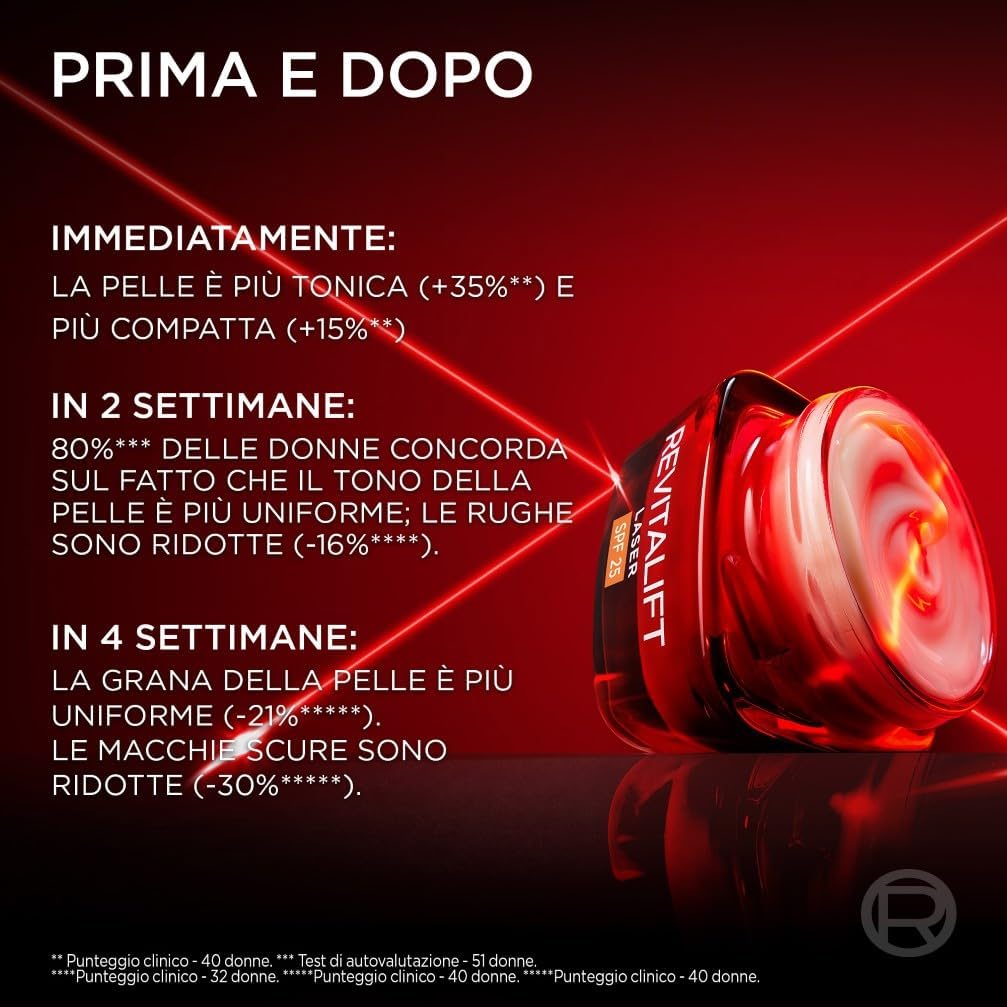 L'Oréal Paris Revitalift Laser Crema Giorno Anti-Età SPF 25 50 ml | Antirughe, Anti-Macchie e Ridensificante – Pro-Retinolo, Acido Ialuronico e Vitamina Cg