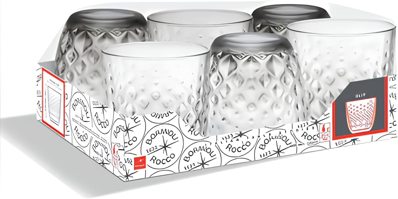 Bormioli Rocco GLIT Set 6 Bicchieri in Vetro 29,3 cl | Bicchieri Acqua e Soft Drink con Decorazione a Rilievo | Design Elegante per Tavola e Bar | Confezione da 6 Pezzi