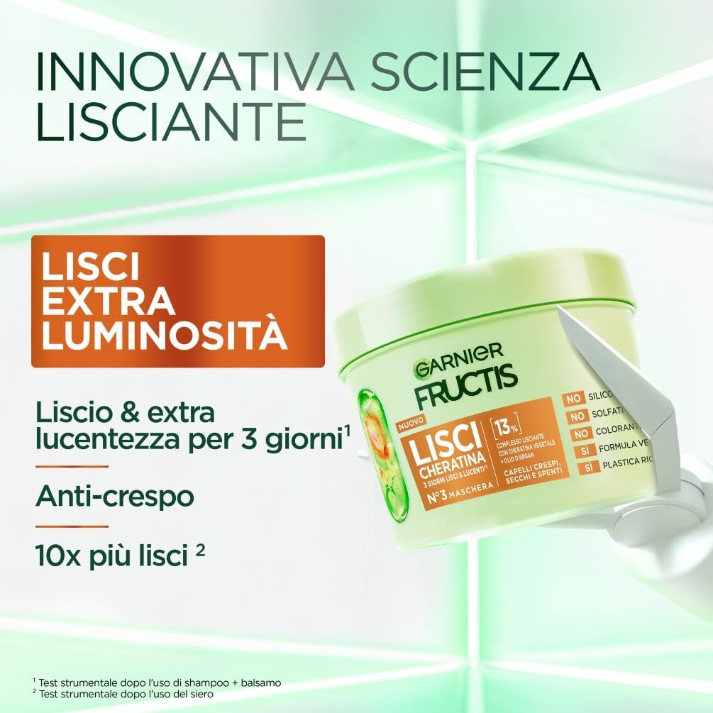 Fructis Cheratina Vegetale Maschera Lisciante Olio d'Argan- Capelli crespi secchi e spenti