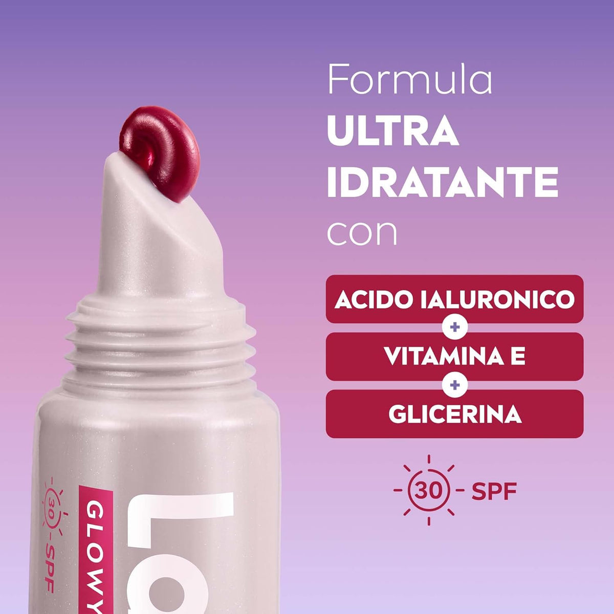 Labello Glowy Lips Berry SPF 30 Tubetto Acido Ialuronico – Balsamo Labbra Glossy e Idratazione Profonda Antietà