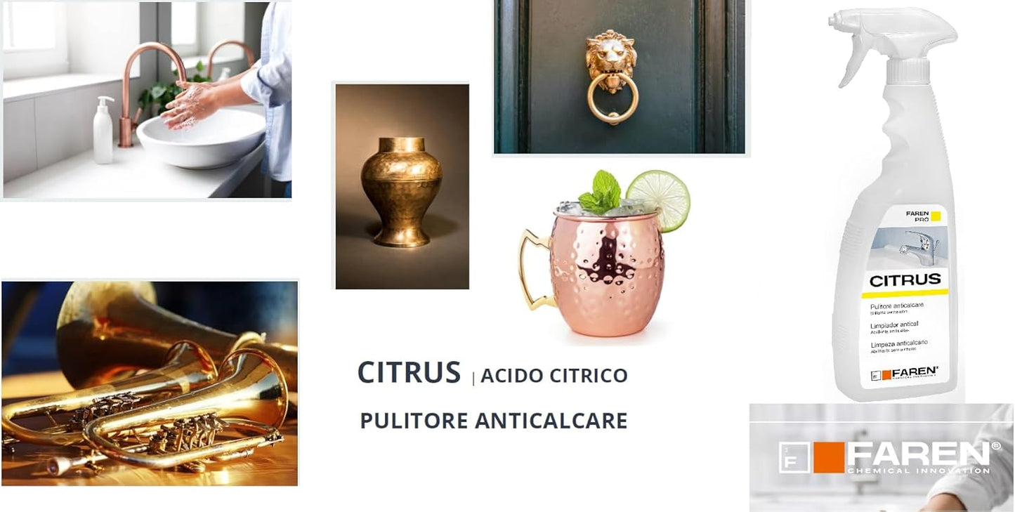 Faren Pro Citrus Anticalcare Naturale Acido Citrico – Pulitore Antiappannante Doccia Brillantezza Zero Aloni