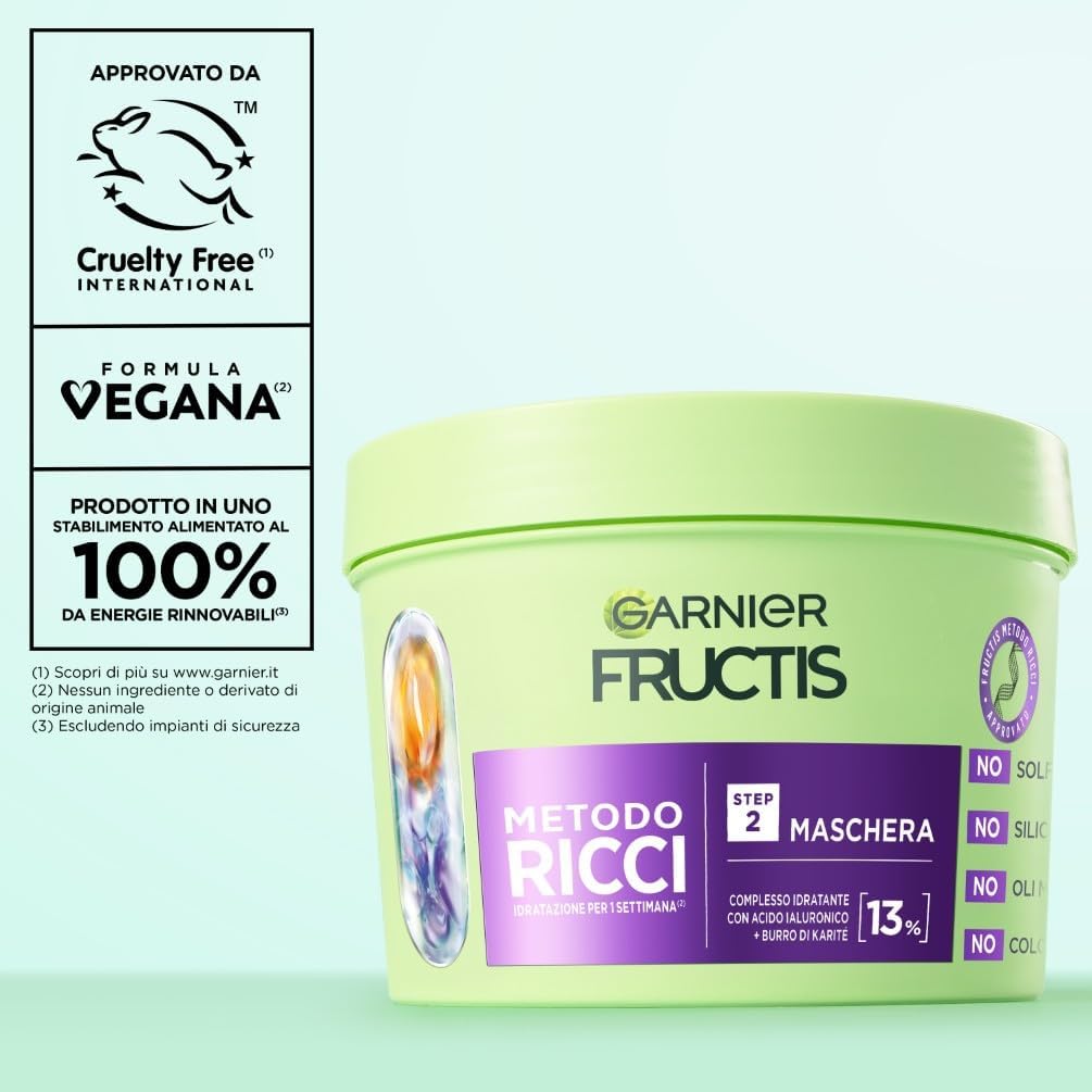 Garnier Fructis Metodo Ricci Maschera N°2 – Trattamento 2-in-1 Idratante 370ml – Con Acido Ialuronico e Burro di Karité per Ricci Definiti 4 Giorni
