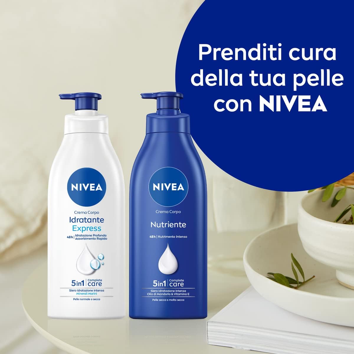 NIVEA Crema Corpo Nutriente 5in1 500ml Fluido Idratante 48h con Olio di Mandorla e Vitamina E per Pelle Secca e Molto Secca Maxi Formato con Dispenser Avella Magazzini
