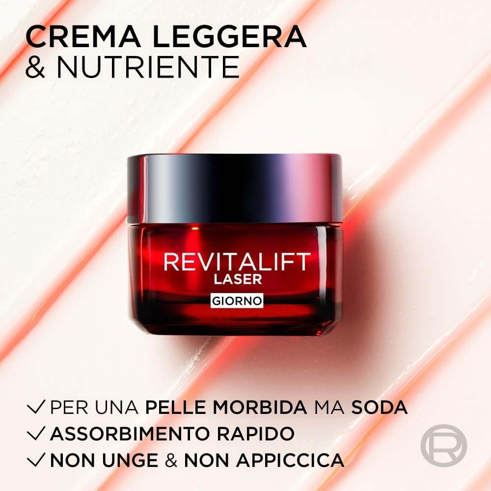 L'Oréal Paris Revitalift Laser Crema Giorno Tripla Azione 50 ml | Antirughe, Rassodante e Illuminante – Pro-Retinolo, Acido Ialuronico, Vitamina Cg e Argireline