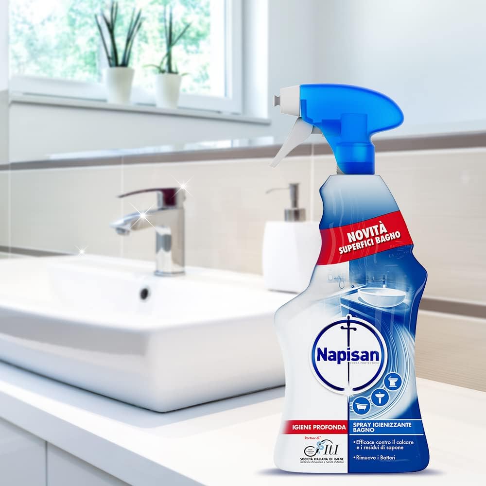 Napisan Bagno Spray Igienizzante 750ml | Anticalcare & Antibatterico con Ossigeno Attivo | Rimuove Calcare e Residui di Sapone
