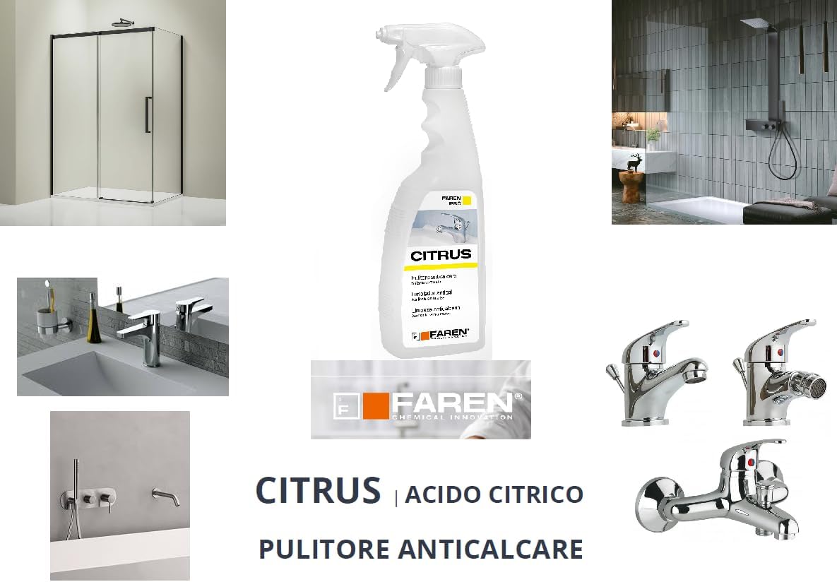 Faren Pro Citrus Anticalcare Naturale Acido Citrico – Pulitore Antiappannante Doccia Brillantezza Zero Aloni