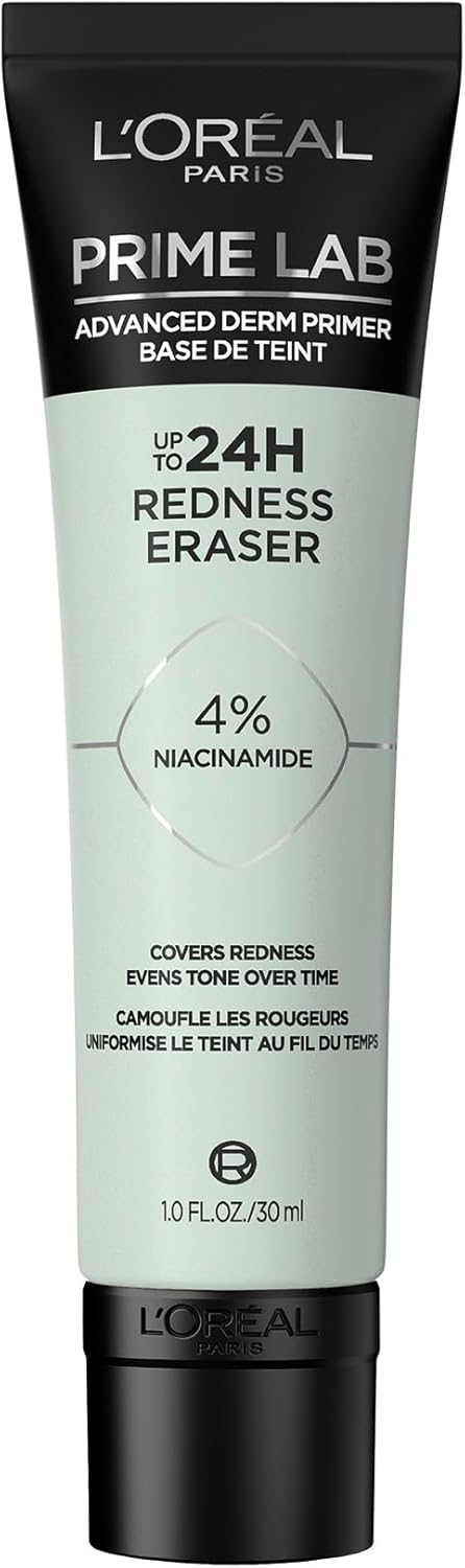 L'Oréal Paris Prime Lab 24H Redness Eraser Primer Correttore Verde – Trattamento Anti-Rossori con 4% Niacinamide – Base Trucco Uniformante Idratante per Incarnati da Chiari a Medi, 30 ml