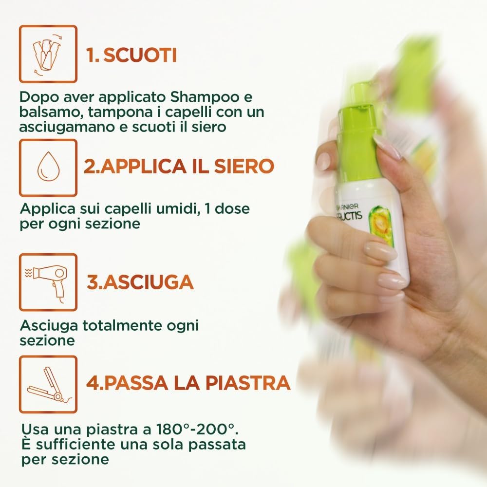 Garnier Fructis Siero Termoattivato Lisci Impeccabili 50ml – Termoprotettore 230°C con Tecnologia Alpha Silane – Effetto Liscio 10 Giorni
