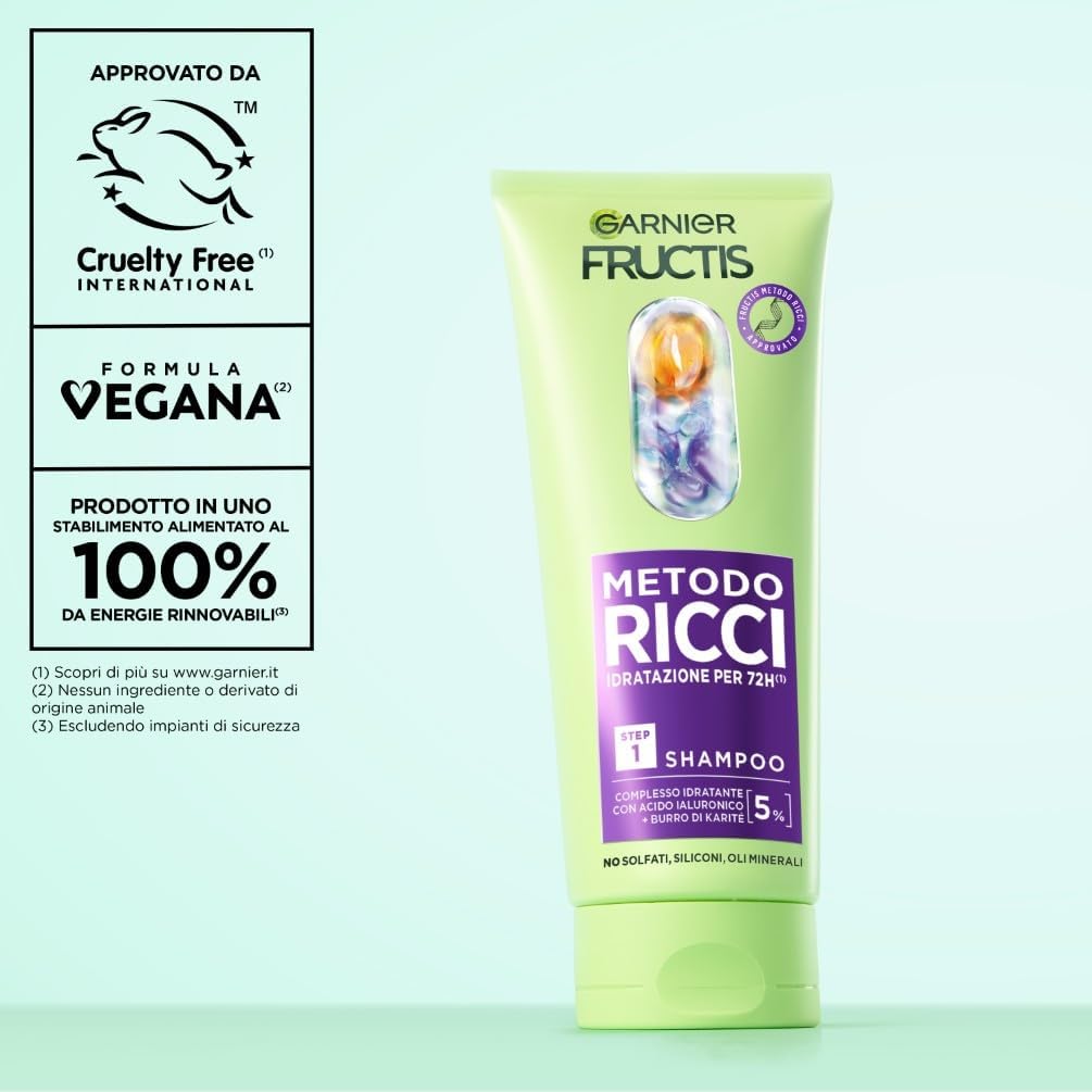 FRUCTIS Metodo Ricci Shampoo Idratante 225ml – Formula Senza Solfati e Siliconi – Soluzione Anti-Crespo Curly Girl Approved fino a 4 Giorni