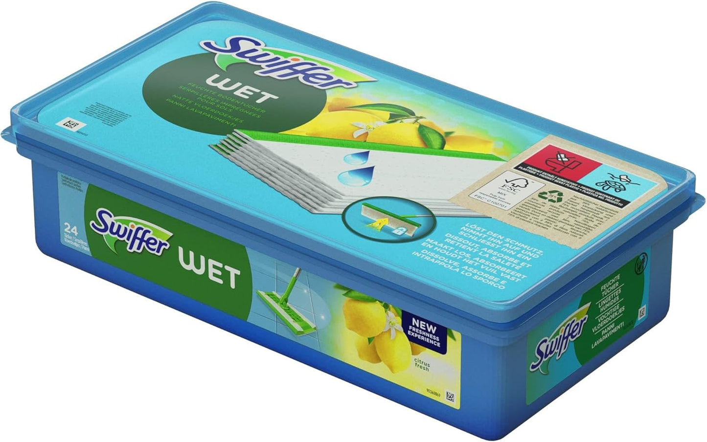 Swiffer Wet Panni Umidi Lavapavimenti Citrus Fresh – Ricarica 24 Pezzi Azione Cattura Sporco Profumata