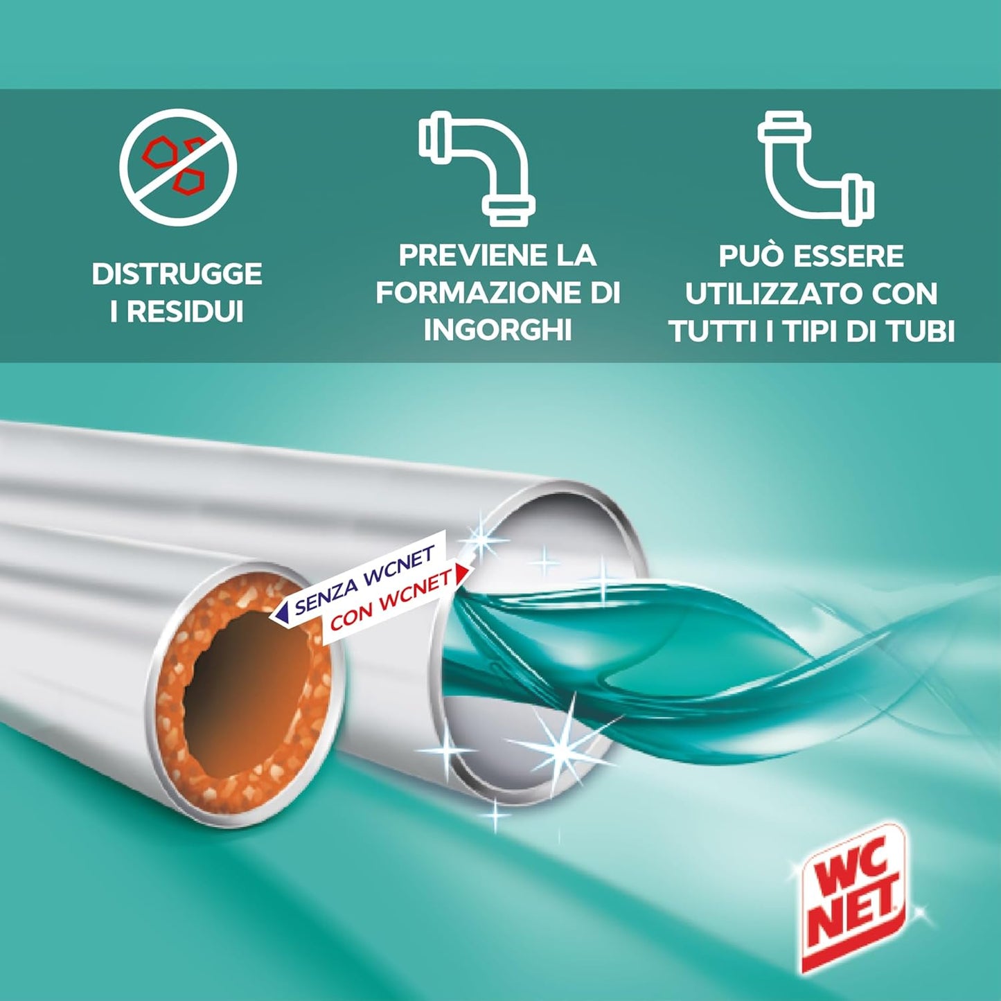 WC Net Scarichi Domestici 1L | Trattamento Biologico Professionale | Anti-Odore Istantaneo e Prevenzione Ingorghi | Fragranza Pino | Sicuro su Tutti i Tubi