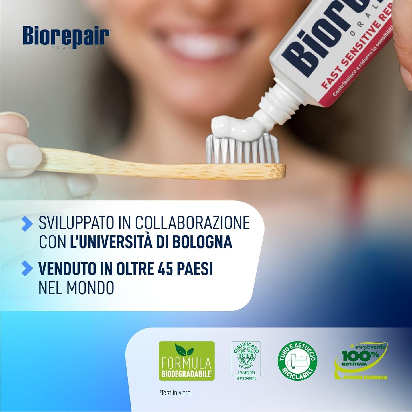 Biorepair Dentifricio Fast Sensitive Repair 60 ml | Ripara Smalto e Dentina con microRepair® | Sollievo Immediato dalla Sensibilità Dentale | Senza Fluoro | 100% Smalto Riparato