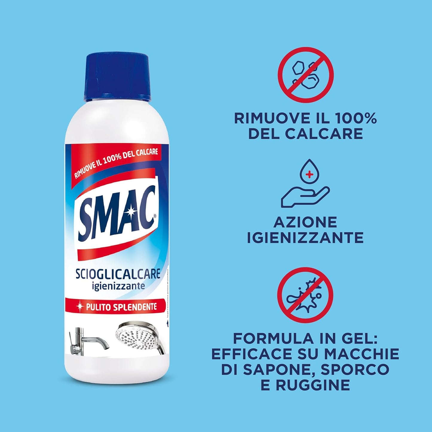 SMAC Scioglicalcare Gel Mirato | Rimuove 100% Calcare Ostinato | Azione d'Urto Anti-Ruggine e Sporco | Igiene Profonda per Sanitari e Rubinetteria