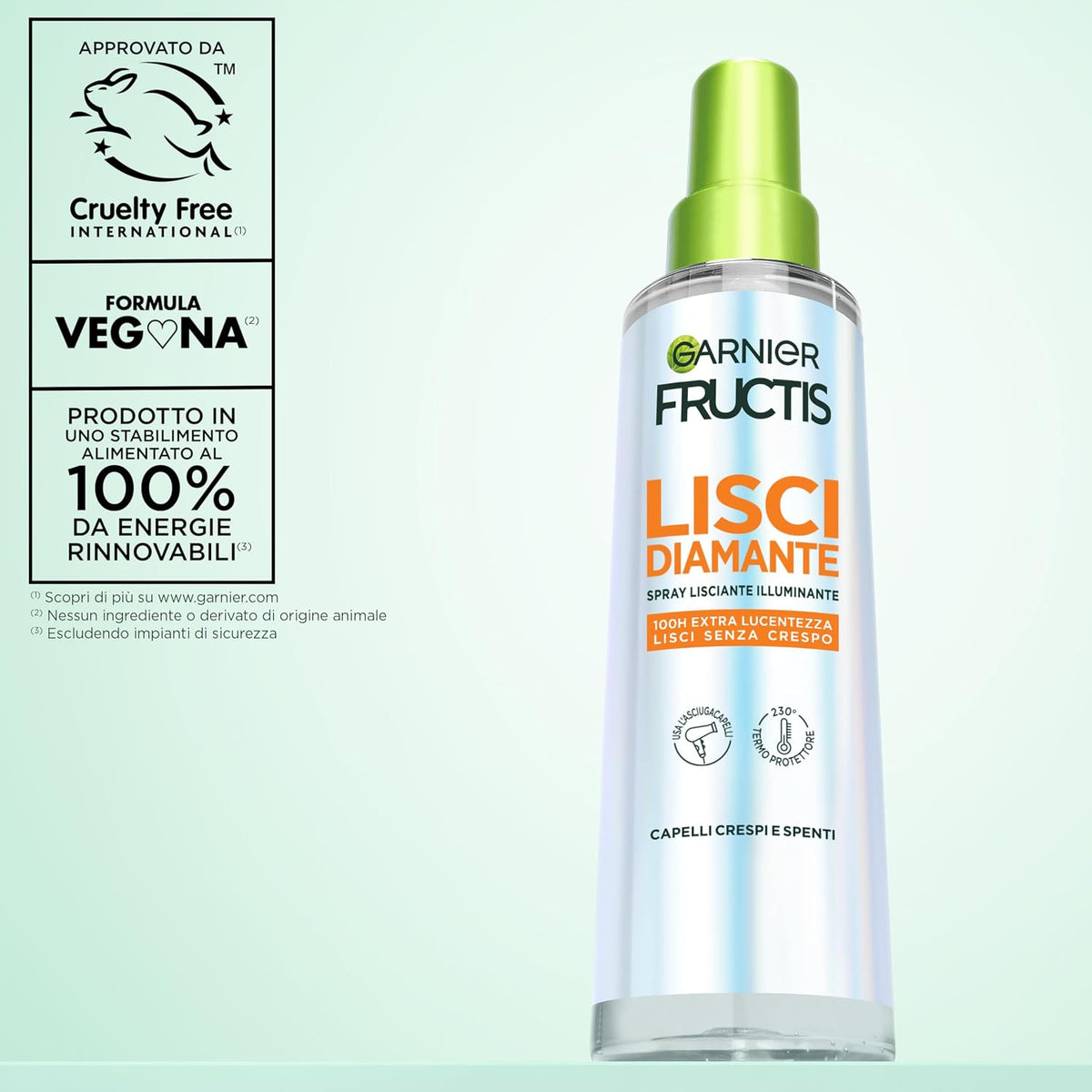 Garnier Fructis Lisci Cheratina Spray Lisci Diamante (150ml) – Termoprotettore 230°C con Cheratina Vegetale e Olio d'Argan – 100H Extra Lucentezza