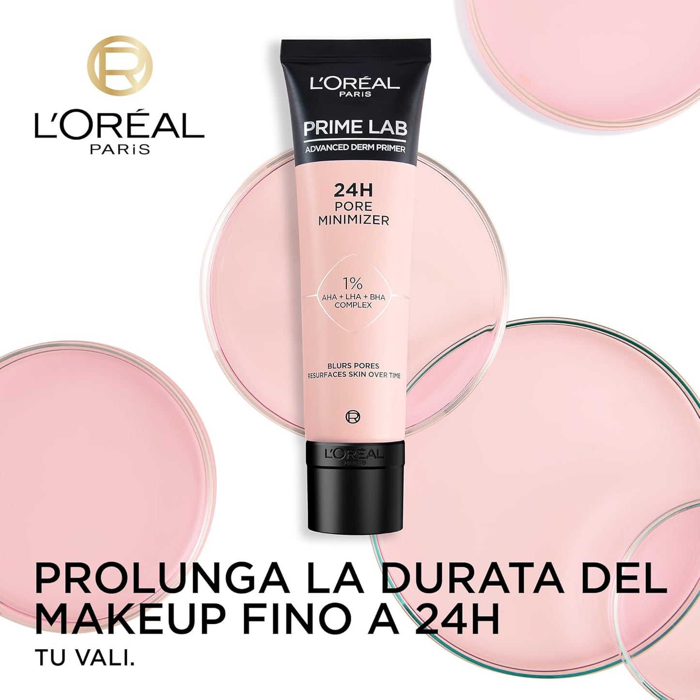 L'Oréal Paris Prime Lab 24H Pore Minimizer Primer – Base Trucco Affinante con 1% AHA + BHA + LHA – Minimizza i Pori Istantaneamente e Uniforma l'Incarnato 24H, 30 ml