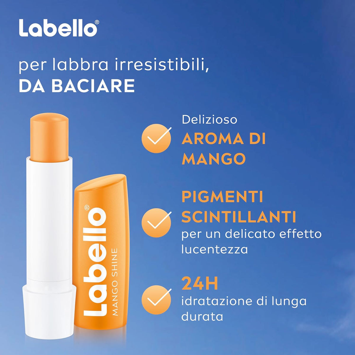 Labello Mango Shine Burrocacao 4.8g Burro di Karité – Balsamo Labbra Vegano Idratazione 24h e Tocco Fruttato