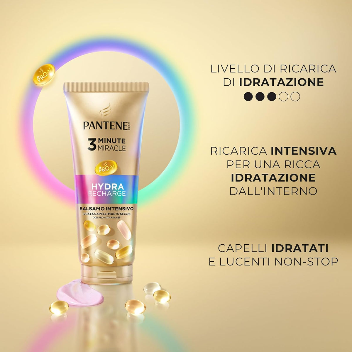 Pantene Pro-V 3 Minute Miracle Hydra Recharge Balsamo Intensivo | 220ml | Per Capelli Molto Secchi | Idratazione Profonda e Lucentezza Non-Stop