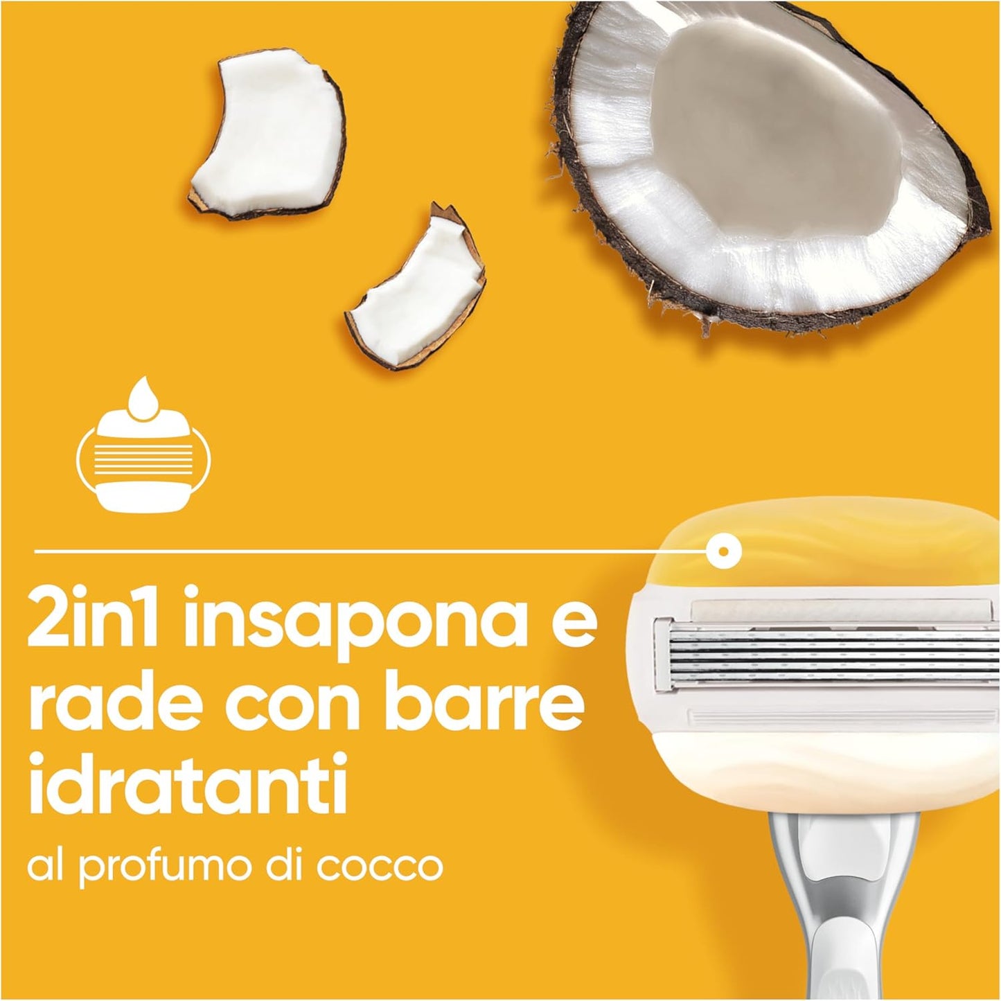 Gillette Venus Pro ComfortGlide Coconut – Rasoio Donna con Manico in Metallo, 2 Ricariche e Gancio Doccia – Per Pelle Secca