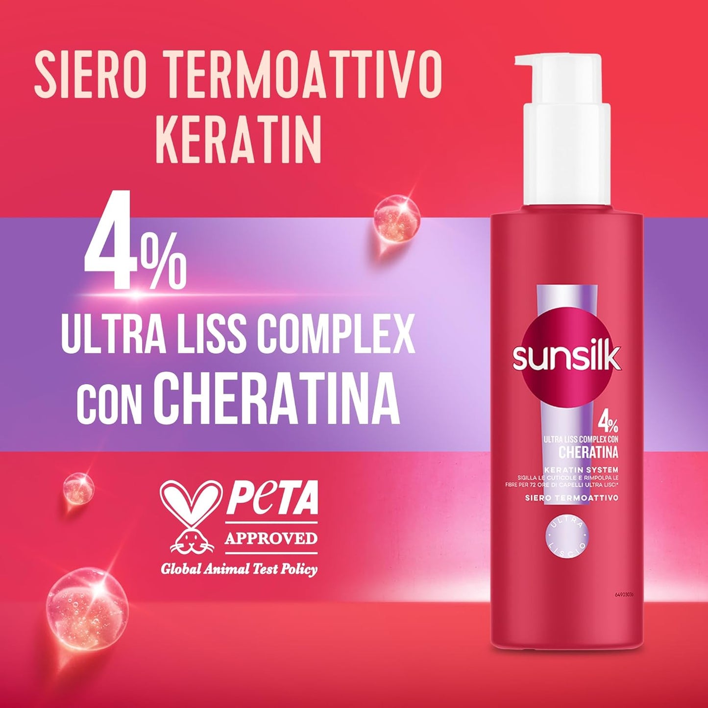 Sunsilk Siero Termoattivo Ultra Liss Complex 200ml | 4% Cheratina | Protezione Calore 230°C | Liscio e Anti-Crespo 72h