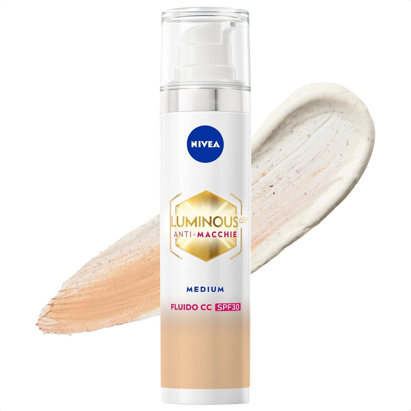 NIVEA Luminous630 Fluido CC Anti-Macchie 3-in-1 SPF 30 – Tonalità 02 Medium 40ml – Uniformante con Tecnologia LUMINOUS630® Brevettata