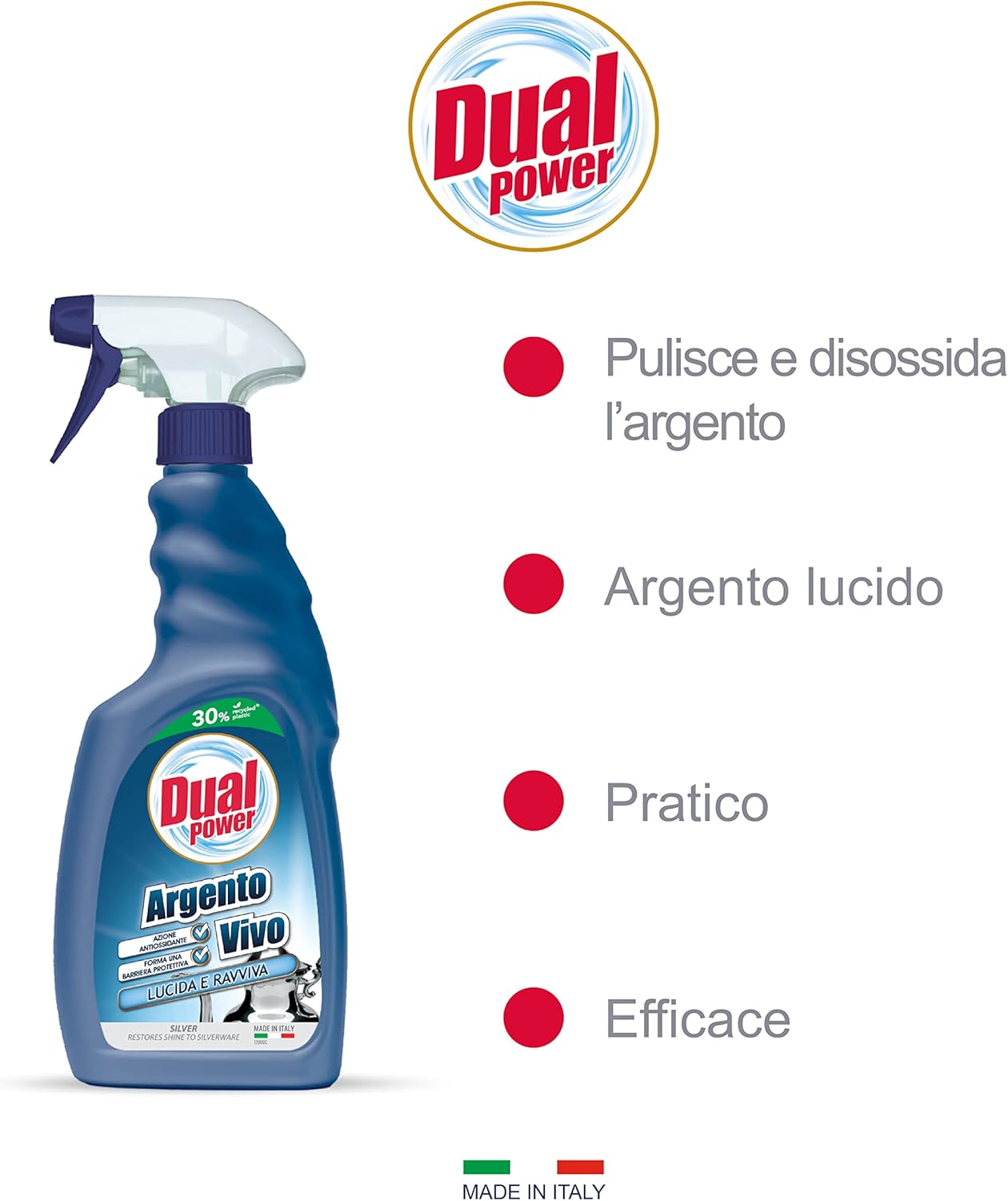 Dual Power Argento Vivo 500ml – Detergente Liquido Professionale Anti-Ossidante – Triplice Azione: Pulisce, Disossida e Ravviva – Per Gioielli, Posate e Vassoi