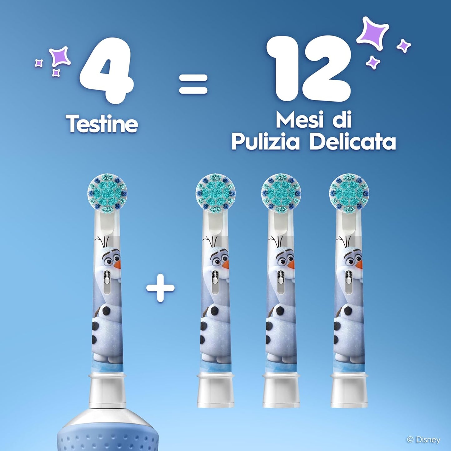Oral-B Kids 3+ Testine di Ricambio per Spazzolino Elettrico Disney Frozen (Pack x4) – Setole Extra Morbide per Bambini