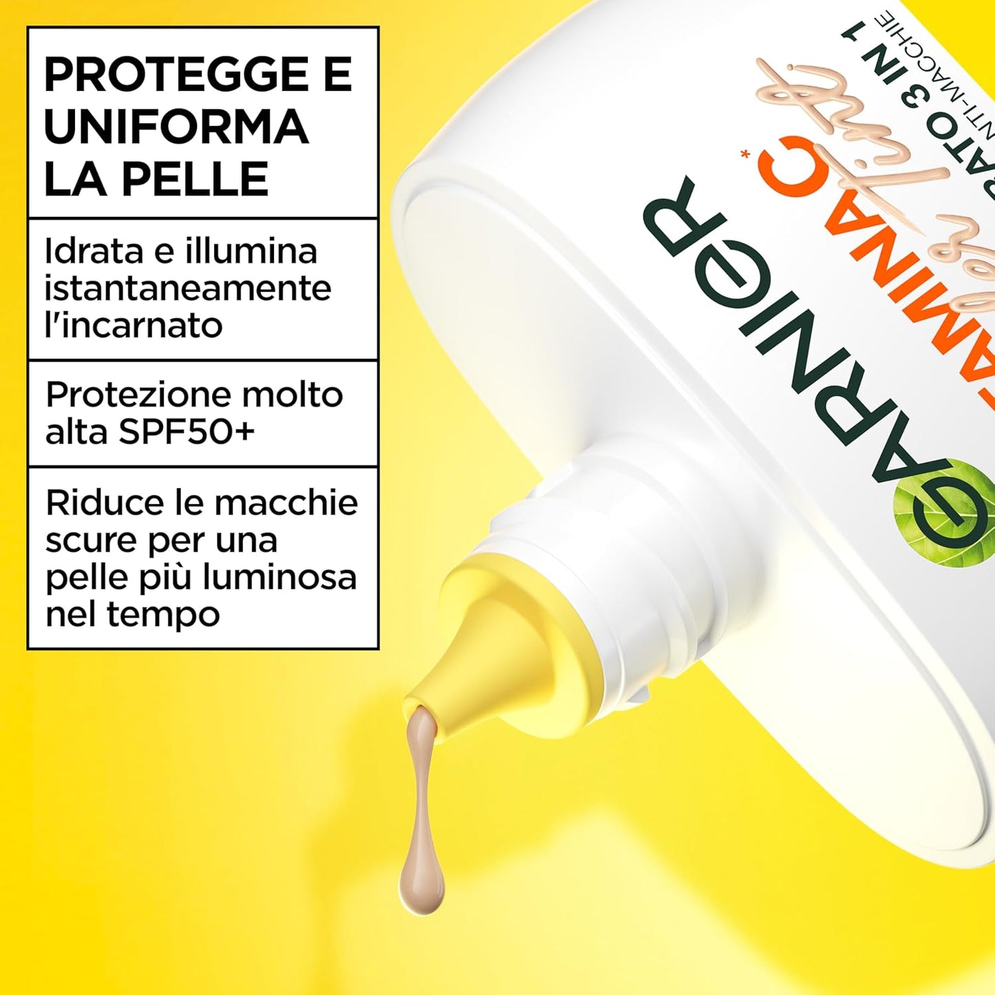 Garnier Vitamina C Wonder Tint Fluido Colorato 3 in 1 SPF50+ Light – Uniformante Viso Anti-Macchie