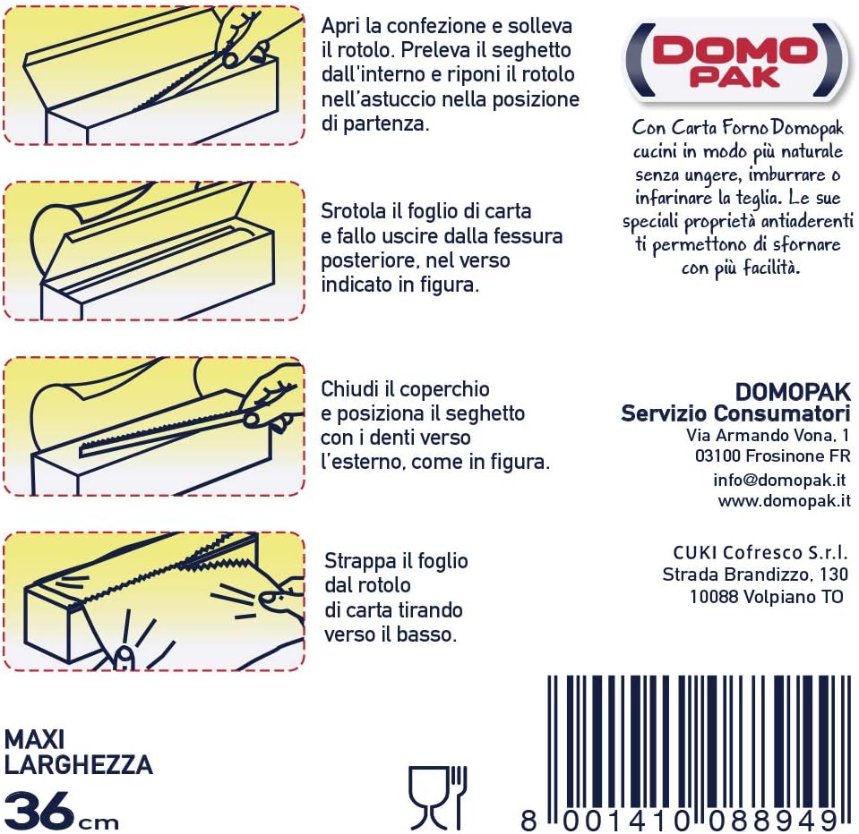 DOMOPAK Carta Forno Professionale Maxi 50 metri x 36 cm – Carta Antiaderente Alta Resistenza per Forno, Microonde e Padella
