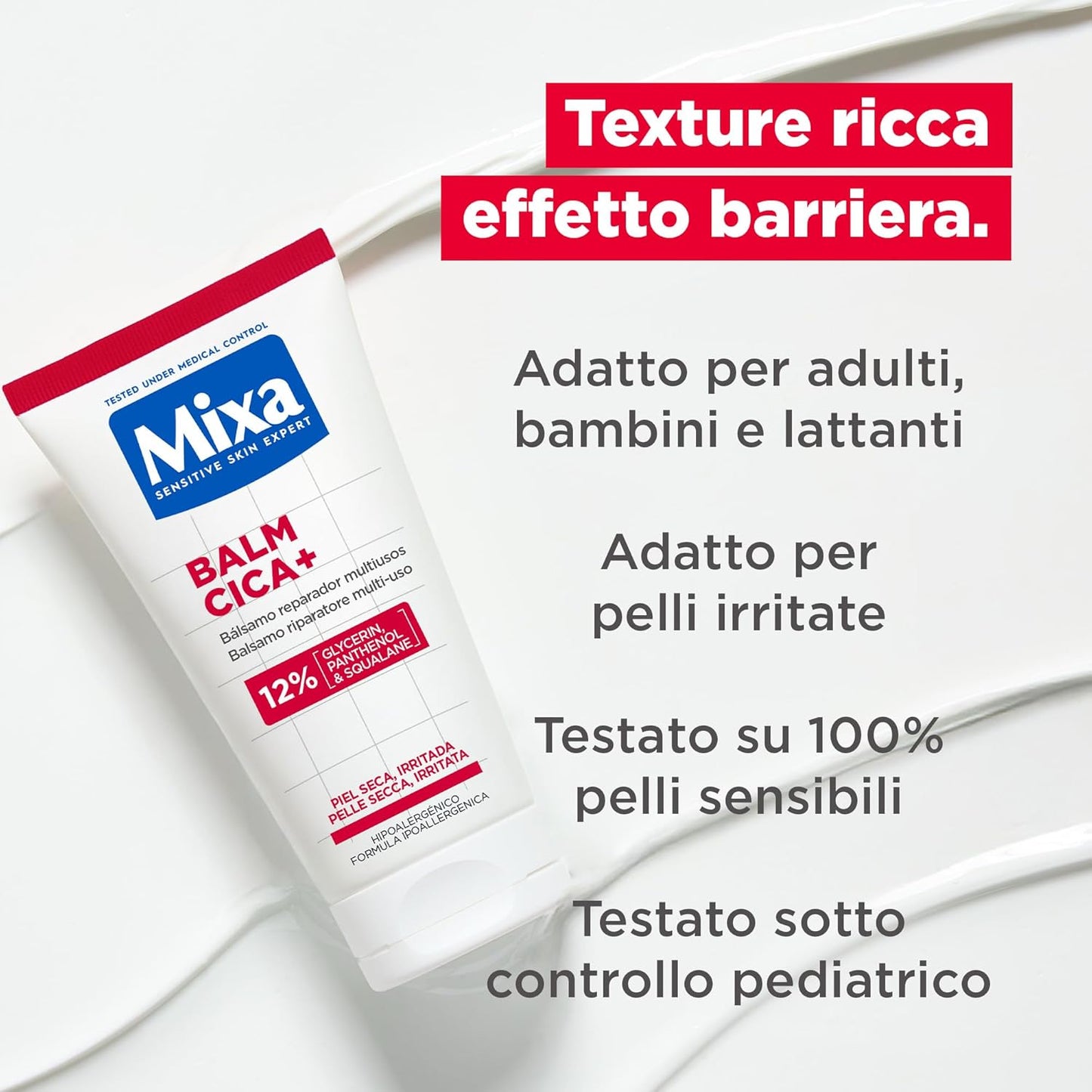 Mixa Urea Cica Repair Balm Cica+ 50ml – Balsamo Riparatore Multi-Uso – Ripara la Pelle 8 Volte più Velocemente – Per Lattanti, Bambini e Adulti