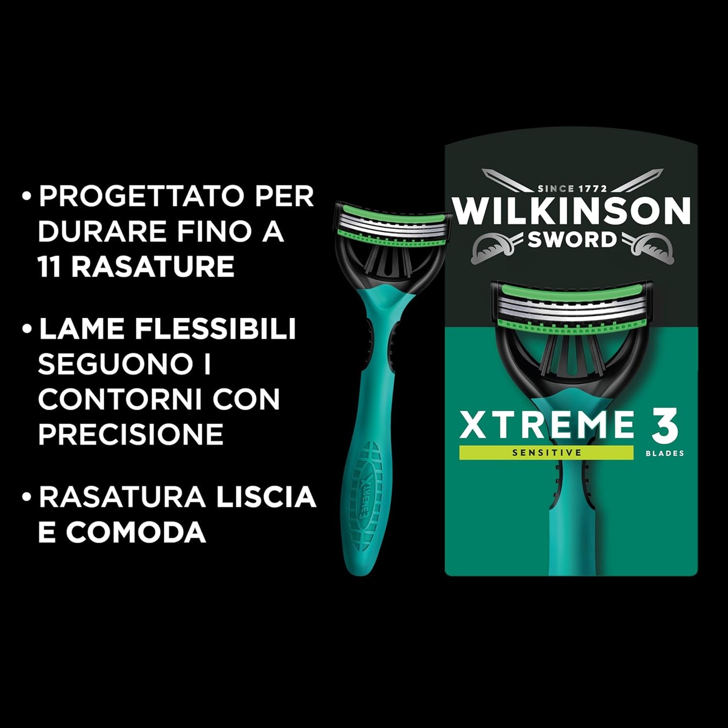 Rasoi Usa e Getta Wilkinson Sword Xtreme 3 Sensitive (4+2 Pezzi) | 3 Lame Flessibili con Aloe Vera per Viso e Testa