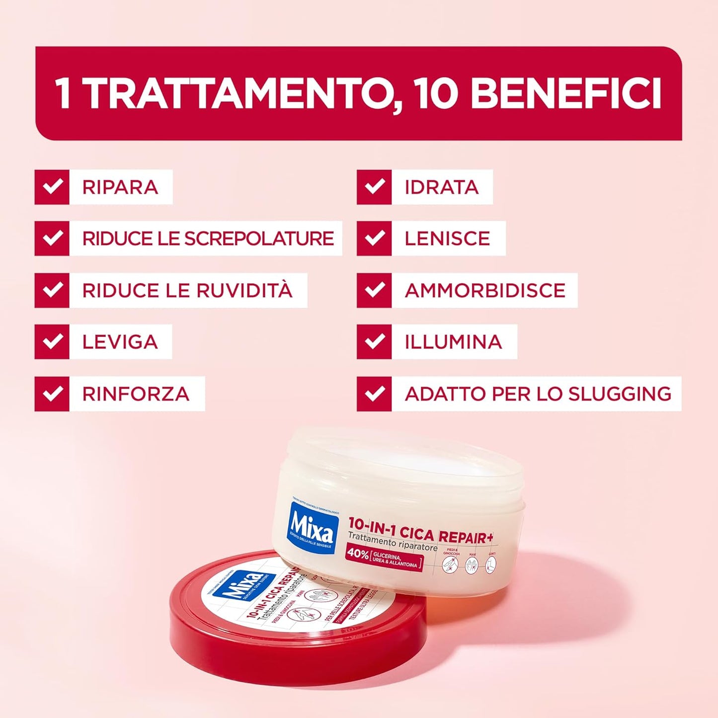 Mixa Cica Repair+ Trattamento Riparatore 10-in-1 (150ml) – Con Urea, Allantoina e Glicerina – Per Zone Screpolate e Slugging