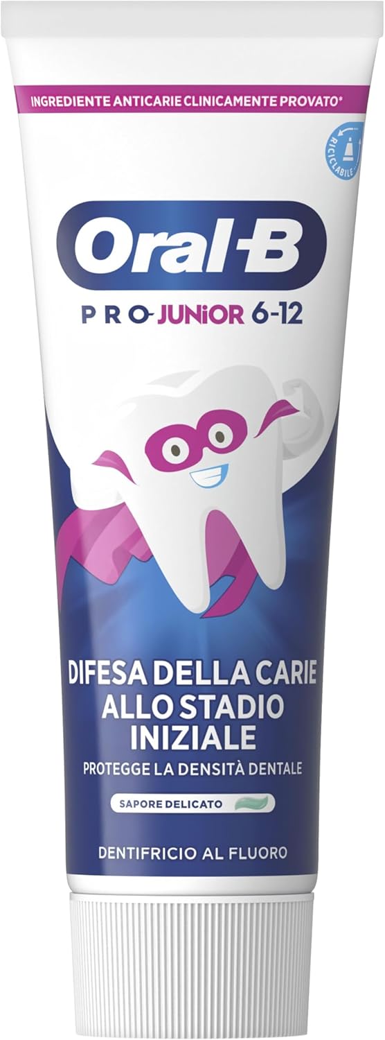 Oral-B Pro Junior Fluoruro Attivo Dentifricio Bambini 6-12 Anni Smalto Protetto – Prevenzione Avanzata Carie Iniziali