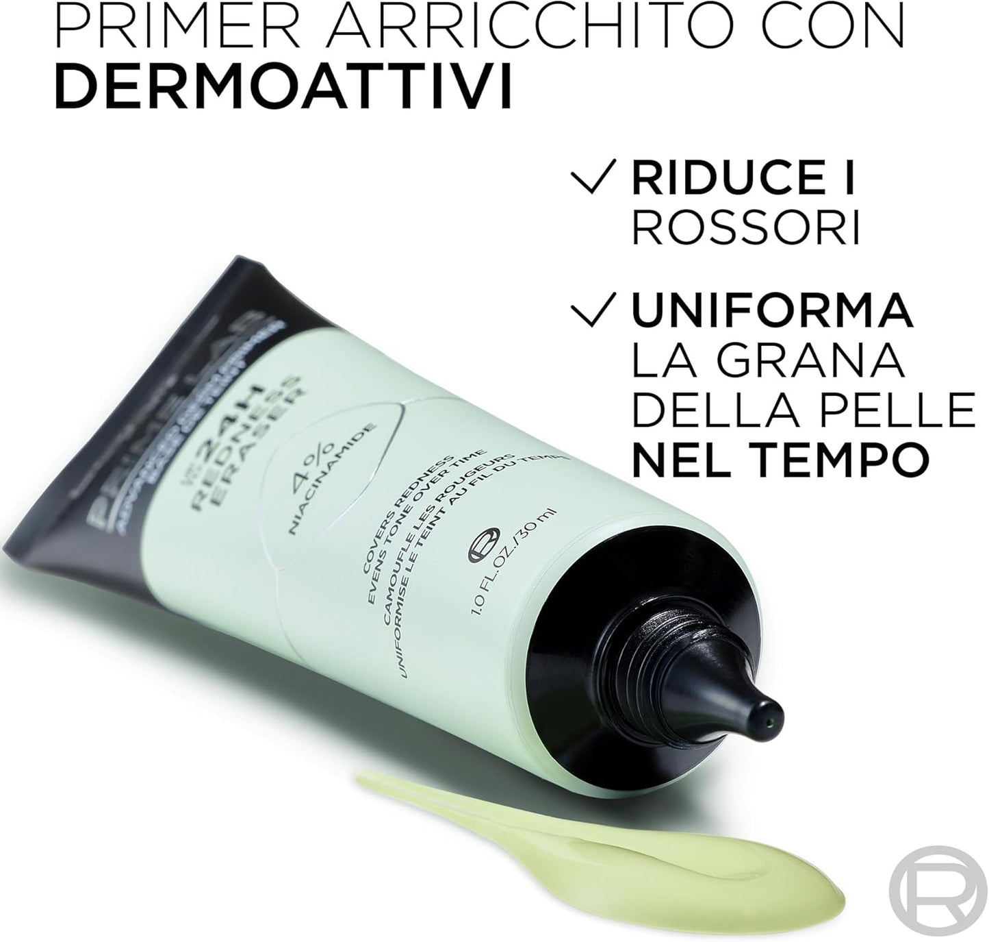 L'Oréal Paris Prime Lab 24H Redness Eraser Primer Correttore Verde – Trattamento Anti-Rossori con 4% Niacinamide – Base Trucco Uniformante Idratante per Incarnati da Chiari a Medi, 30 ml