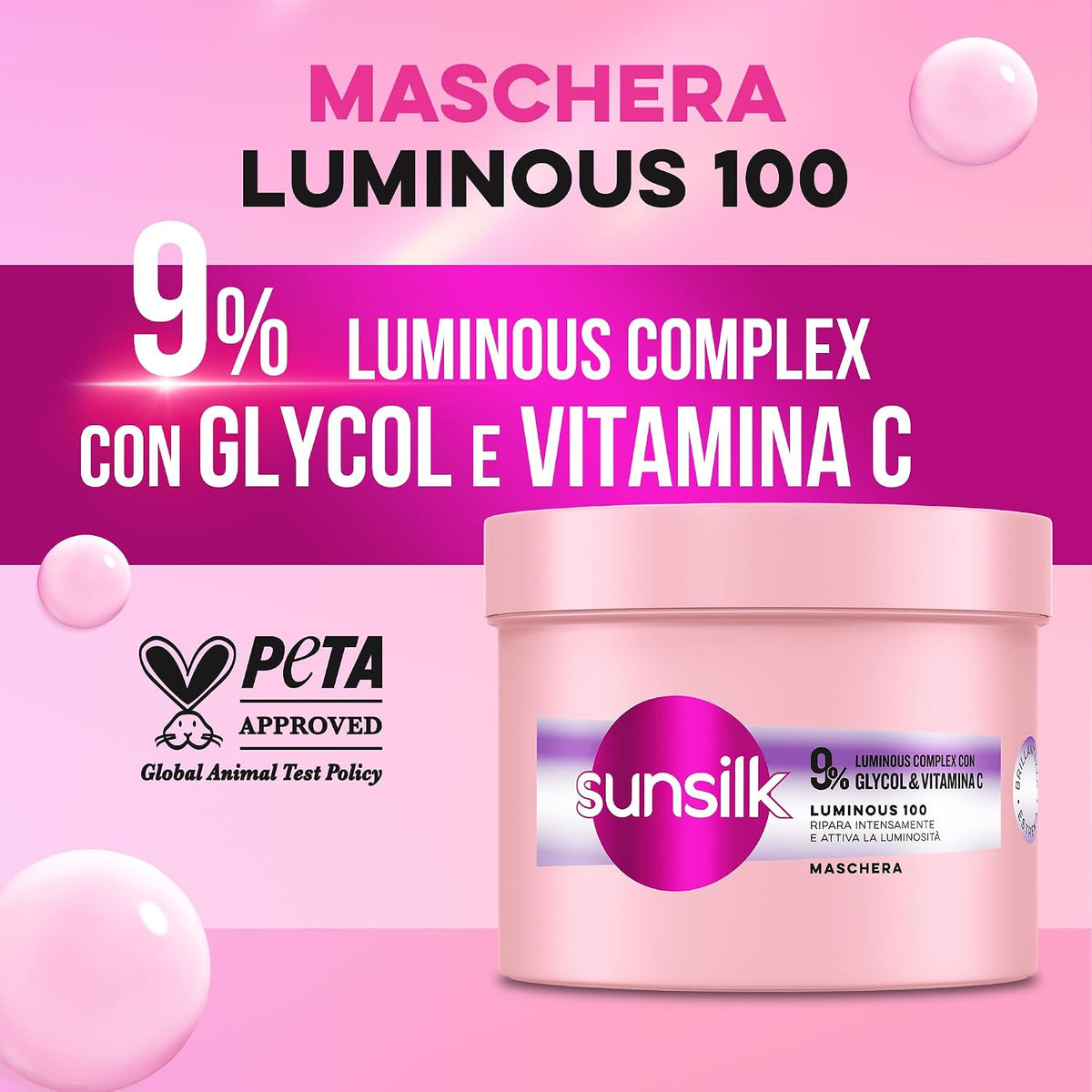 Sunsilk Maschera Luminous 100 440ml – Trattamento Gloss Professionale con 9% Glycol & Vitamina C – Effetto Specchio 100%
